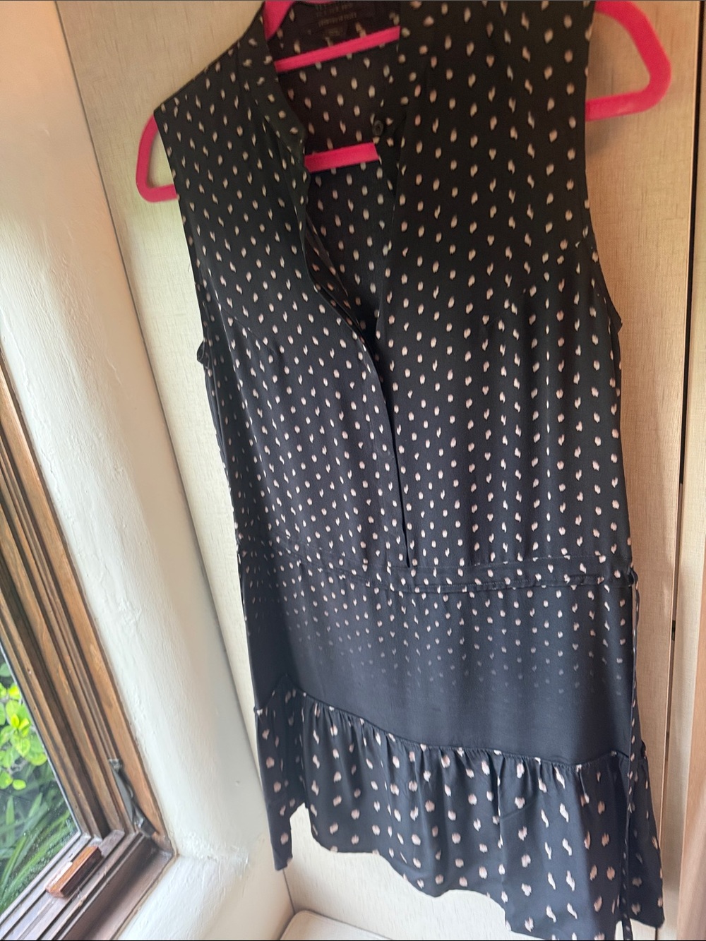 AllSaints Black Sleeveless Mini Dress with Pink Dot Print
